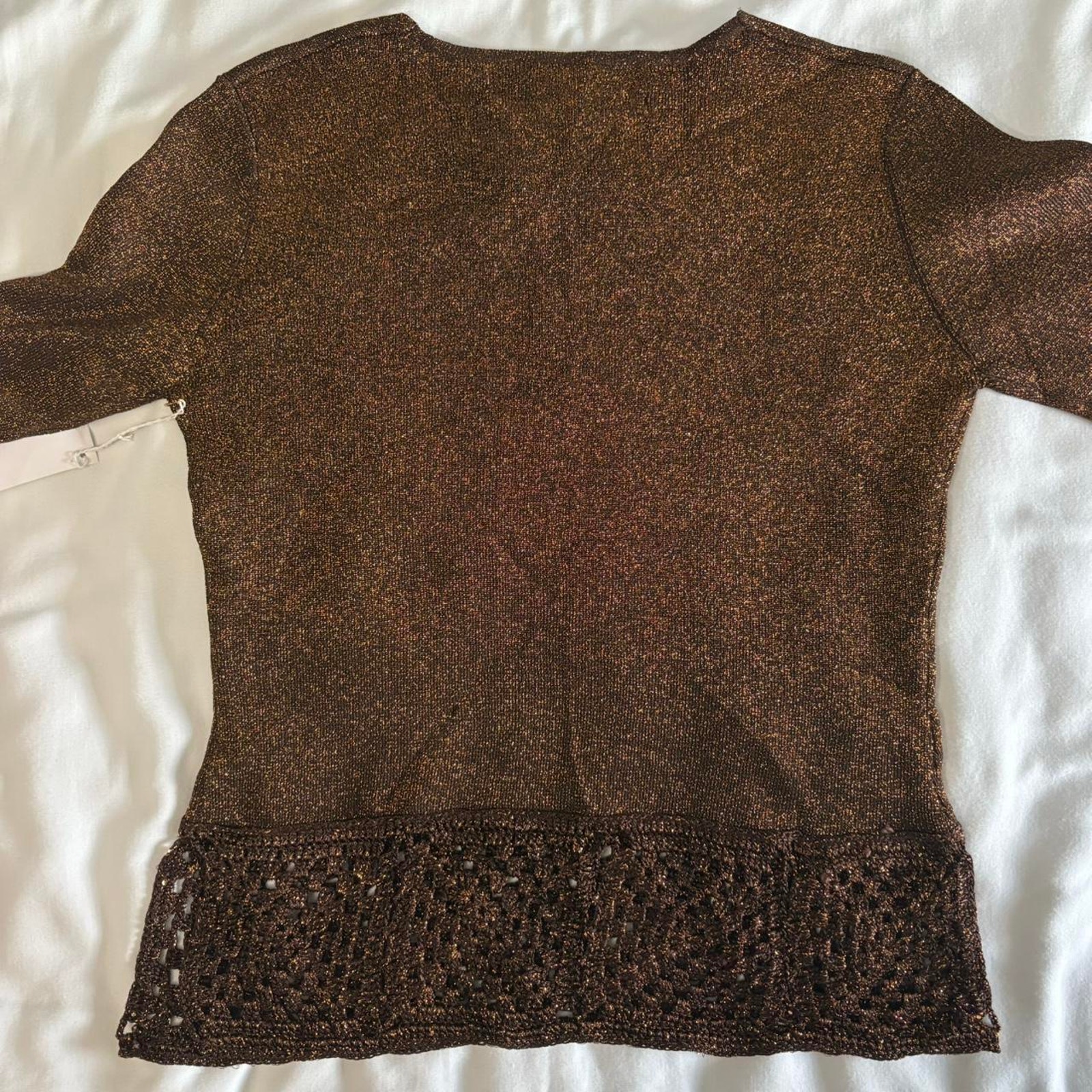 Bnwt Metallic Brown 3/4 Sleeve W Crochet Beaded Trim Sz S — image 8 of 8